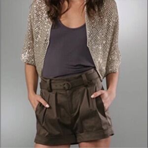 Alice & Olivia XS Beaded Shrug Mesh Top Crochet Cardigan Sequin Gray Silver